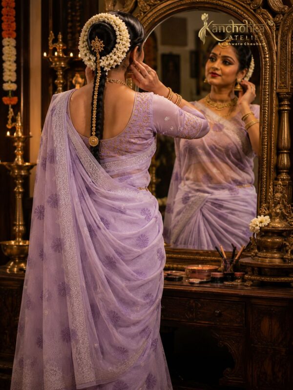 Light Purple Chikankari Georgette Saree | Kancholika