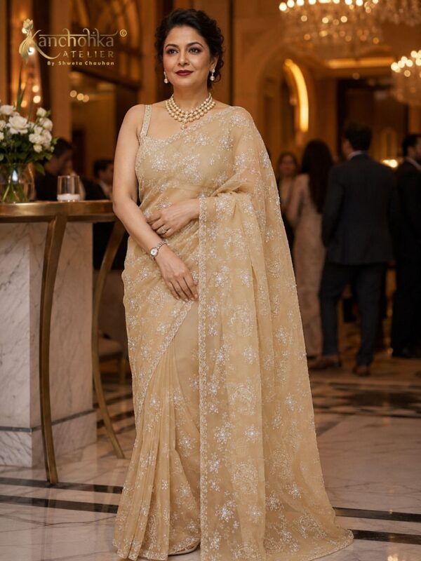 Skin Chikankari Georgette Saree | Party Wear | Kancholika