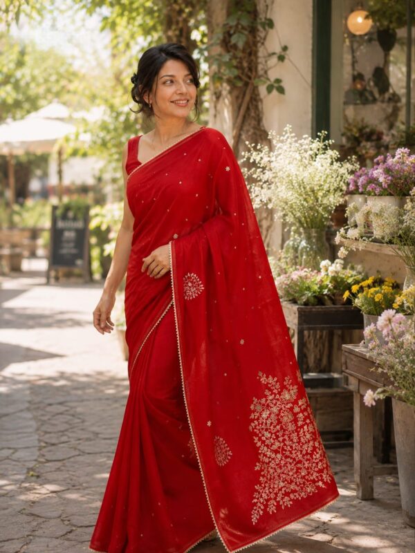 Red Georgette Floral Embroidered Saree | Kancholika