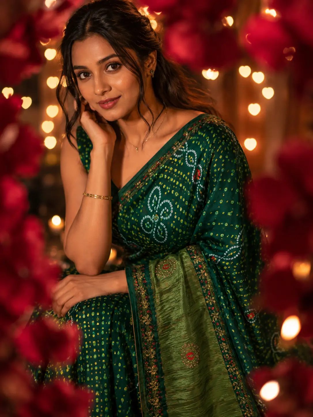 Kancholika Emerald Green Pure Gaji Silk Bandhani Saree with Zari Woven Pallu| Kancholika - Image 3
