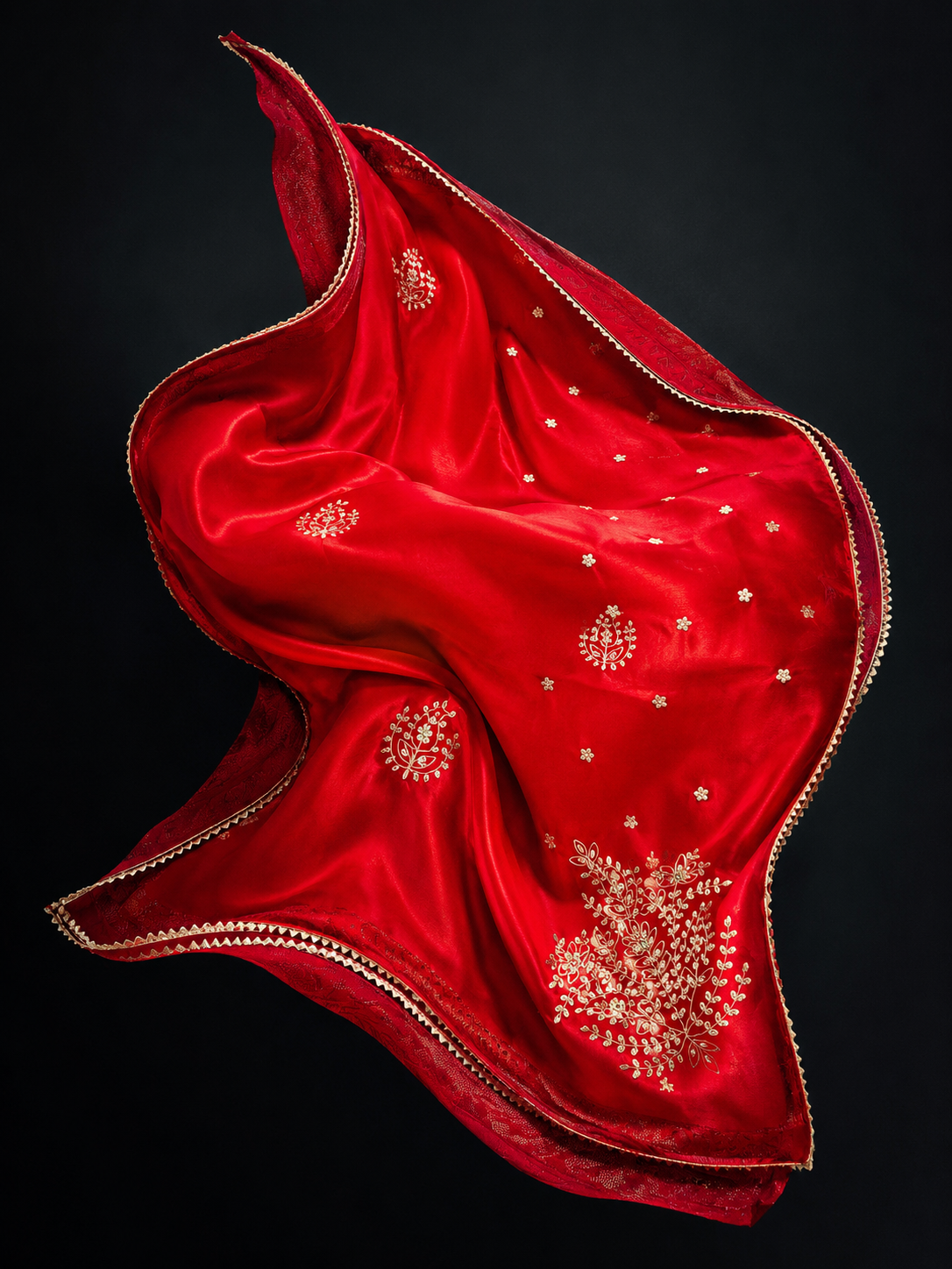 Red Georgette Floral Embroidered Saree | Kancholika - Image 2