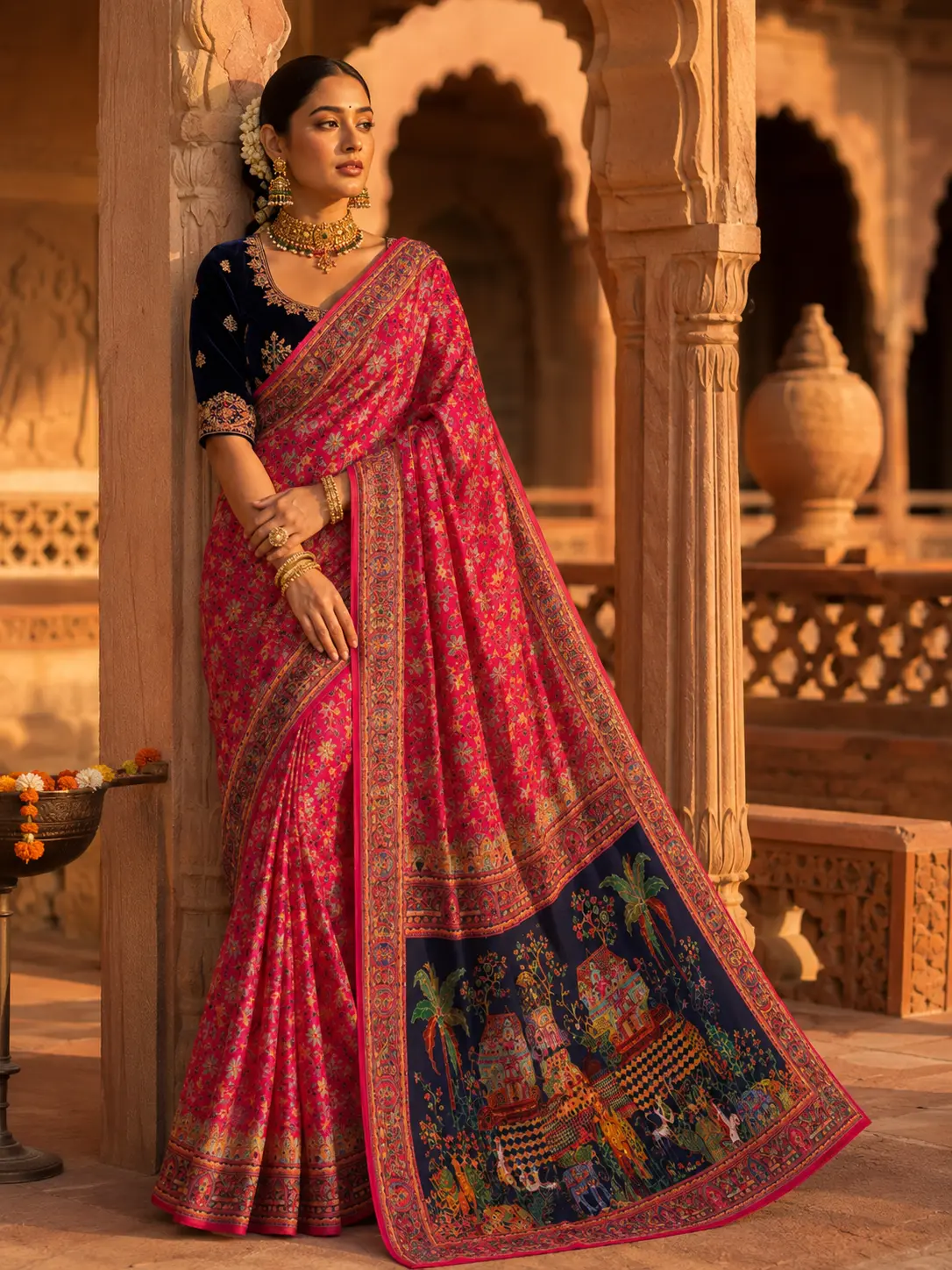 Vibrant Pink silk saree