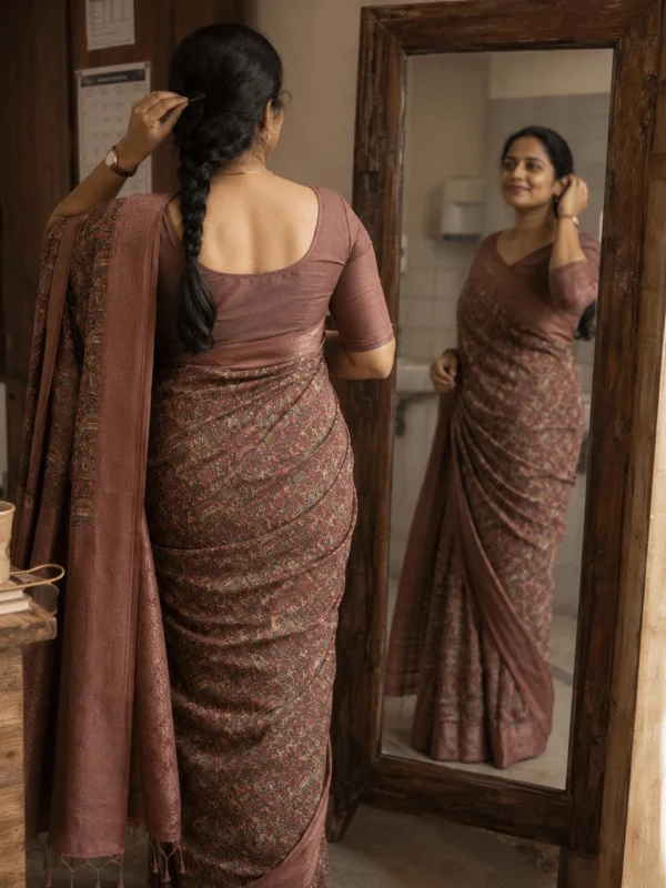 Dusty Rose Traditional Block Print Madhubani Saree| Kancholika