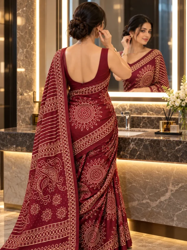 Maroon Bandhani & Ajrakh Print Saree| Kancholika