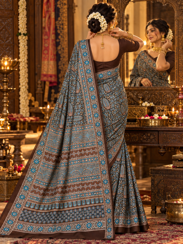 Indigo Blue & Earthy Brown Cotton-Silk Saree| Kancholika