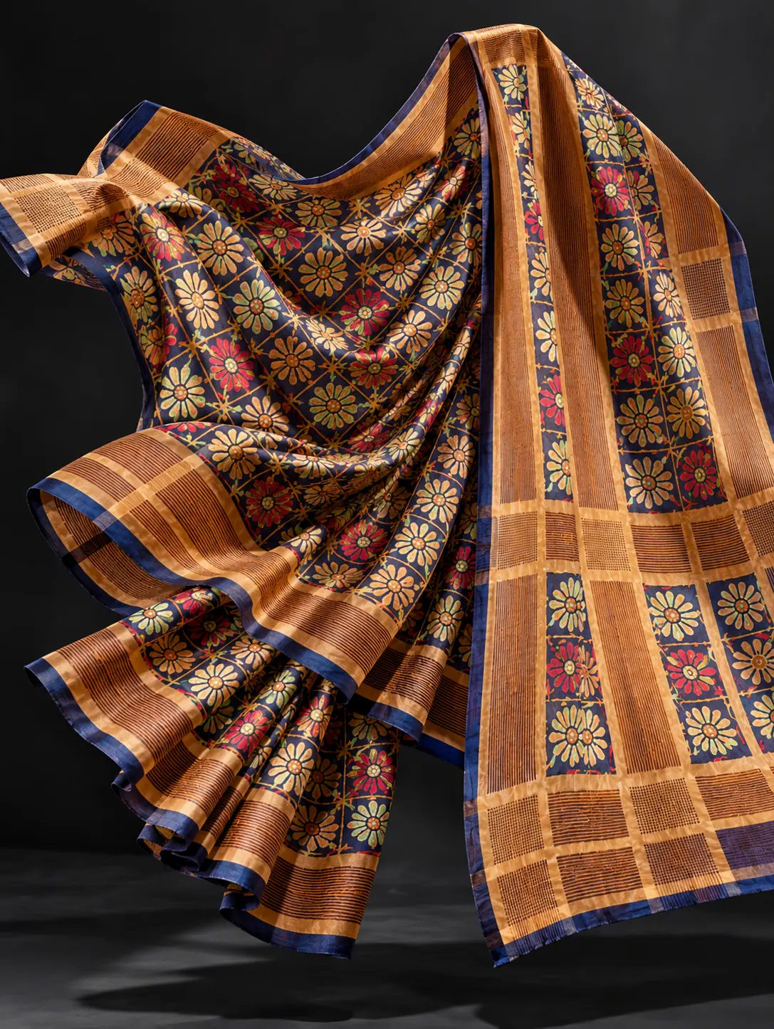 Royal Blue Kalamkari Tussar Silk Saree|Kancholika - Image 5