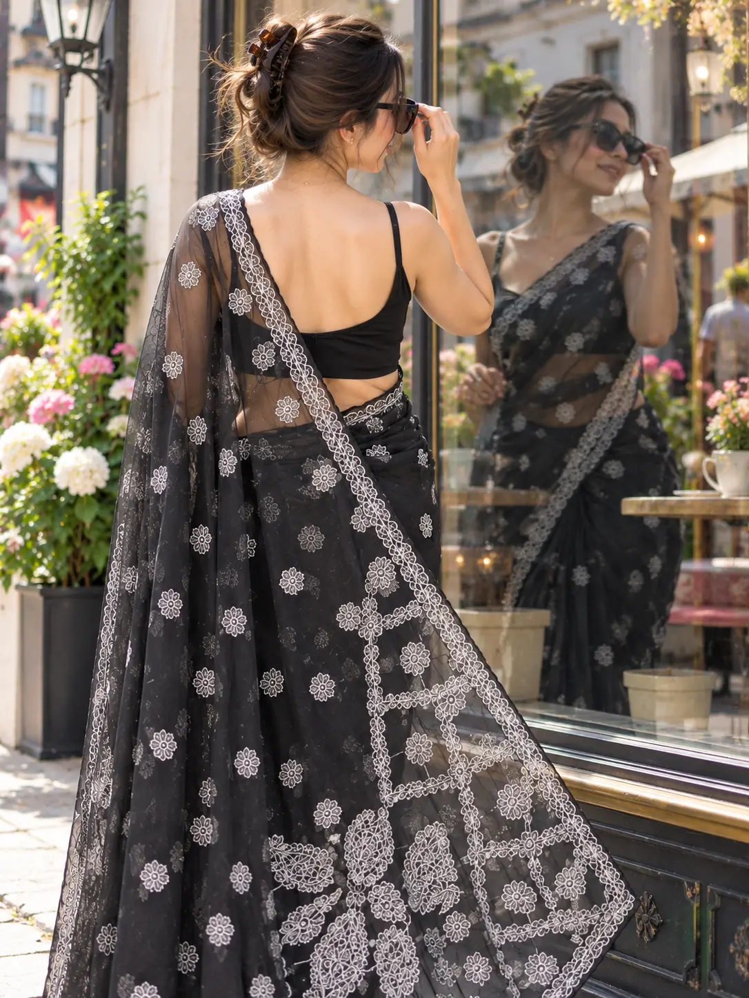 Black Chikankari Georgette Saree| Kancholika - Image 3