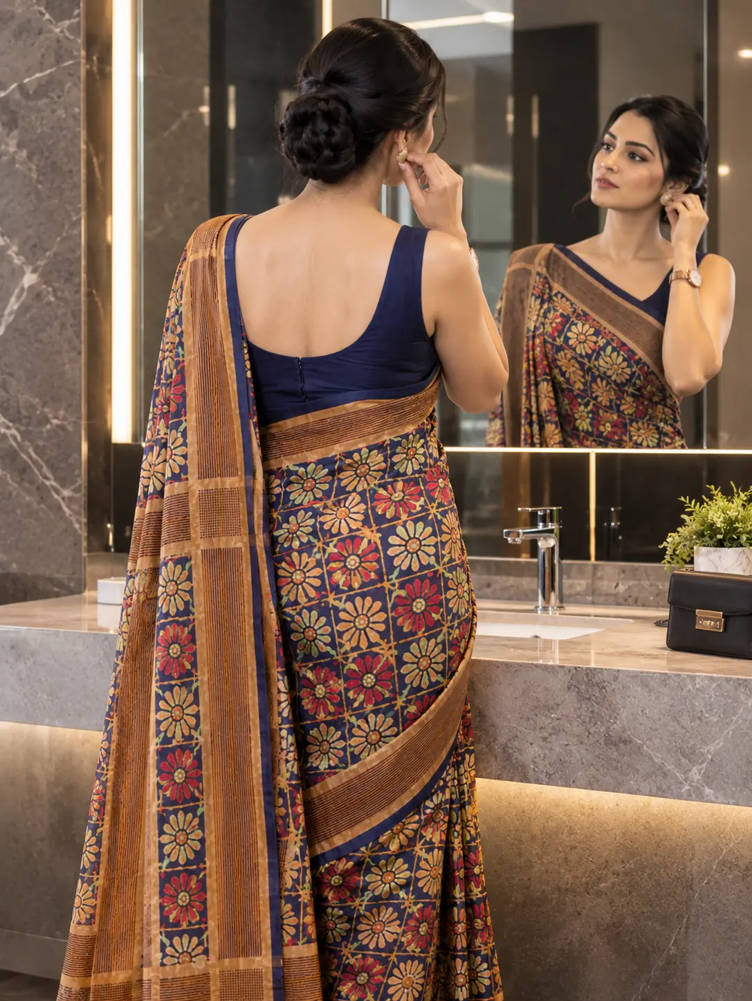 Royal Blue Kalamkari Tussar Silk Saree|Kancholika - Image 3