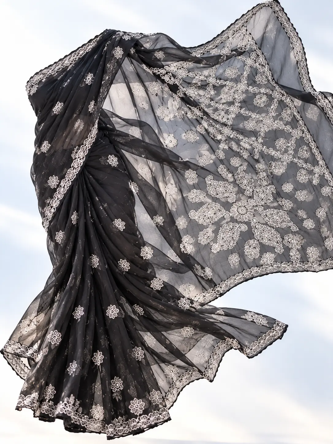 Black Chikankari Georgette Saree| Kancholika - Image 5